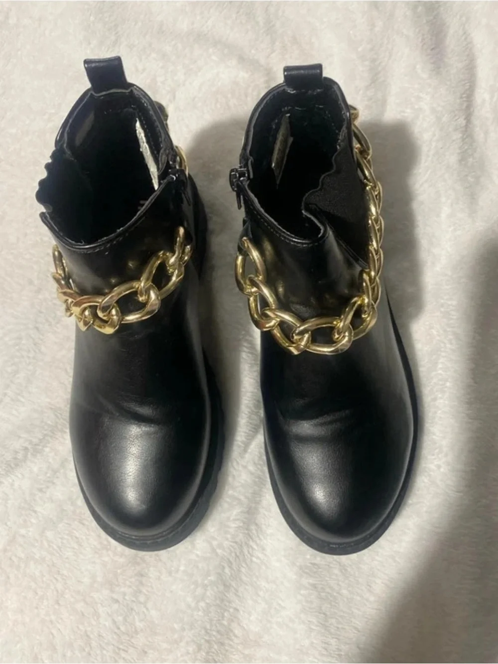 FabKids Girls Black Ankle Boots Gold Chain Detail Size 2